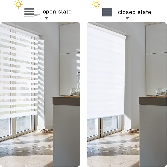 AOSKY Zebra Blinds for Windows Cordless Roller Shades for Home Free-Stop Windows Shades Dual Layer Light Control for Day and Night Easy to Install (40" W X 72" H, White)