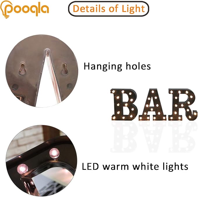 BAR - Illuminated LED Marquee Word Sign - Pre-Lit Pub Bar Sign - Battery Operated (23.03-in x 8.66-in) (Black)
