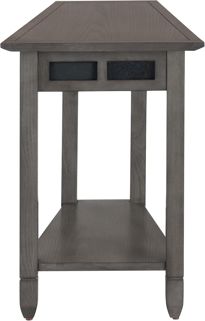 Leick Home 10056-GR Slate Recliner Wedge Table with Shelf, Smoke Gray Oak and Black