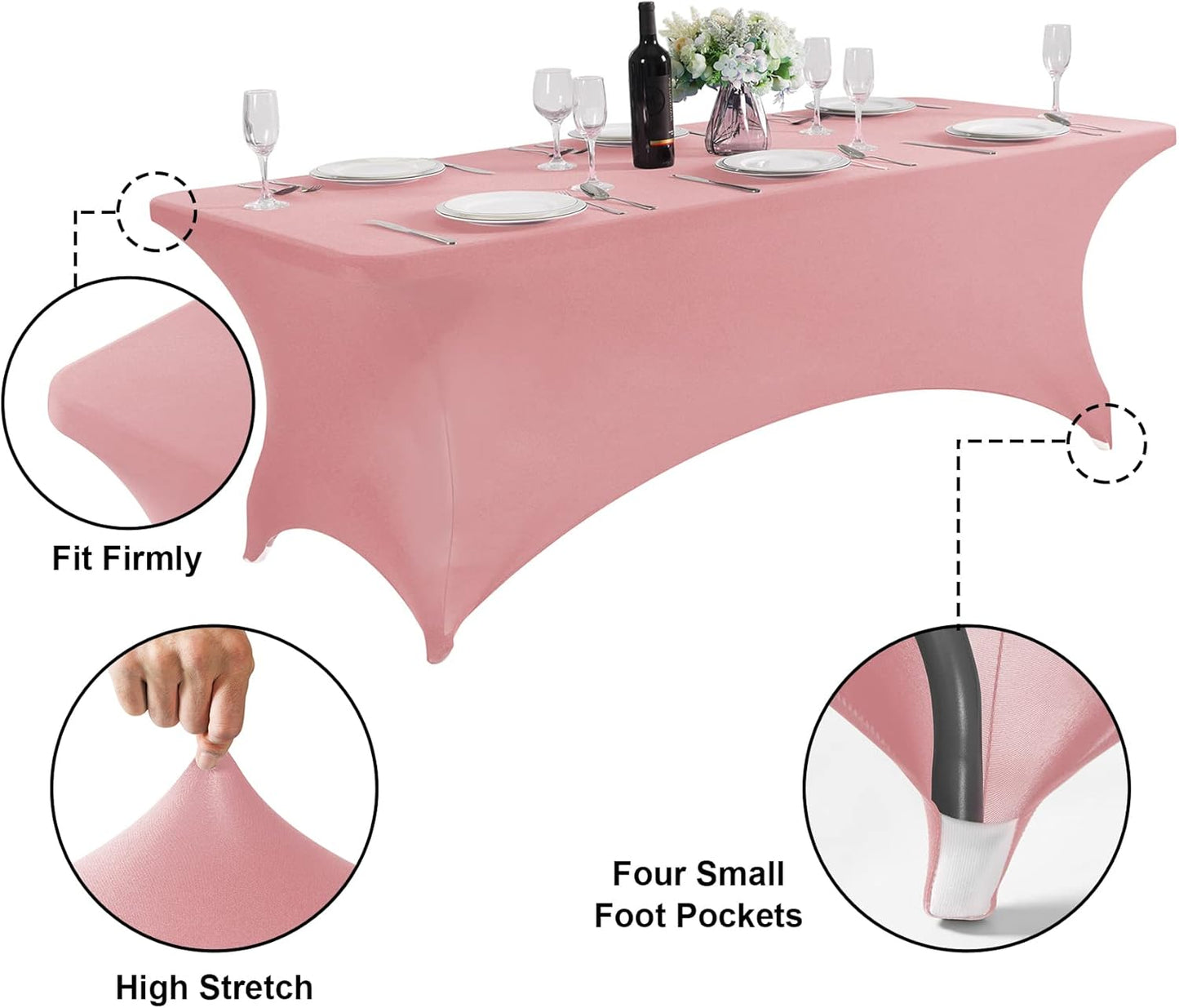 SuperO 2Pack Waterproof Spandex Table Cover for 8FT Table Universal Fitted Stretch Tablecloth for Party, Banquet, Wedding and Events-Dusty Pink