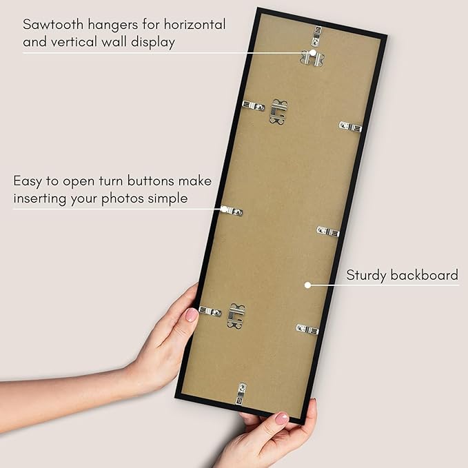 Americanflat 8x24 Picture Frame with Polished Plexiglass - Streamline Collection - Thin Border Panoramic Picture Frame for Wall Display - Hanging Hardware Included - Black