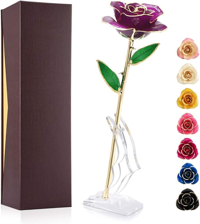 Ejoyous Gold Plated Rose 24K, Forever Preserved Real Rose Lover Mom Wife Daughter Girl Friend, Unique Present on Mother's Day, Wedding Anniversary, Birthday, Proposal, Reward (
