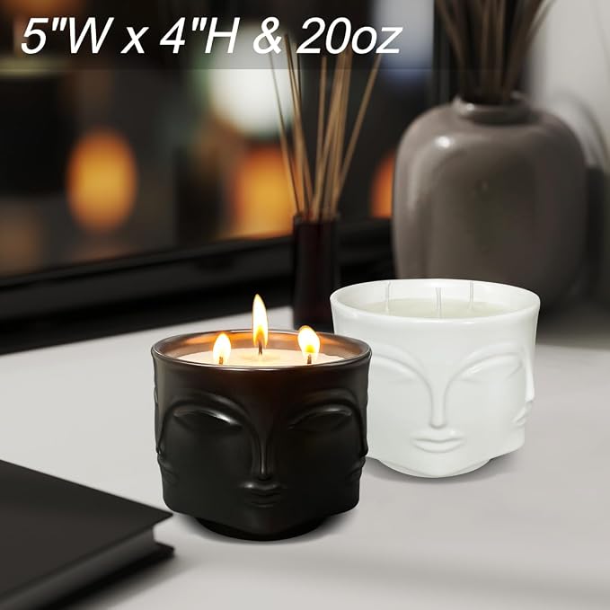 Strong Eucalyptus & Rosemary 3 Wick Black Large Candle, 20oz, Ceramic, Outdoor Scented Candles, 100% Soy, for Home Scented, Yoga, Meditation, Table Decor, Home Decor, Boho Decor, Beautiful Candle Jars