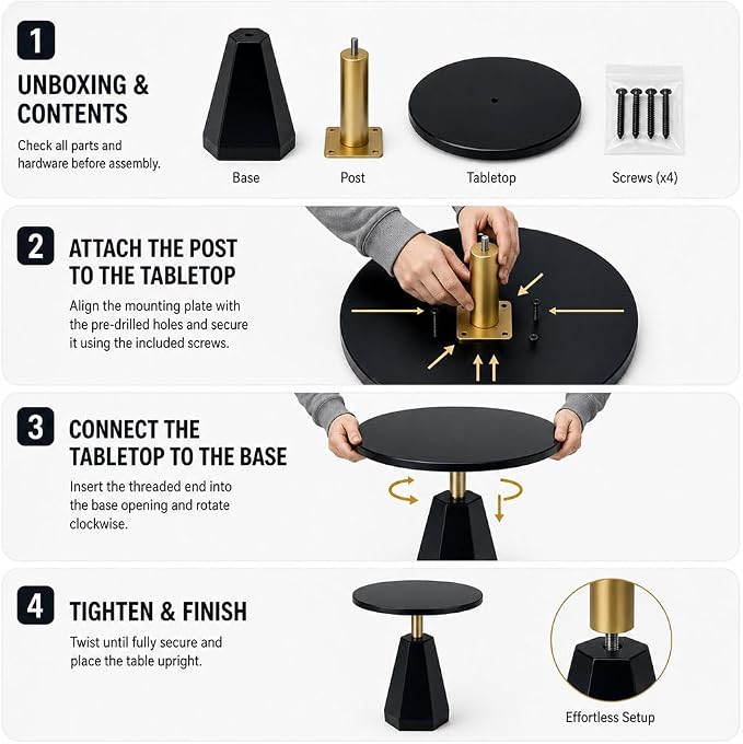 Round Wood Side Table, Set of 2, Coffee Nightstand Cocktail Drink Modern Accent Circle End Table, Wood Pedestal Base for Living Room, Bedroom, Small Spaces, Offices, Black