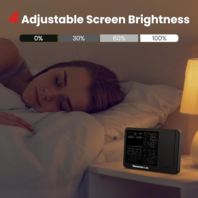 Newentor Projection Alarm Clock, Projection Clock for Bedroom Ceiling, Weather Station Thermometer with Projector Indoor Outdoor TEM&Hum, Forecast, Adjustable Backlight,MatteBlack with Red Projector