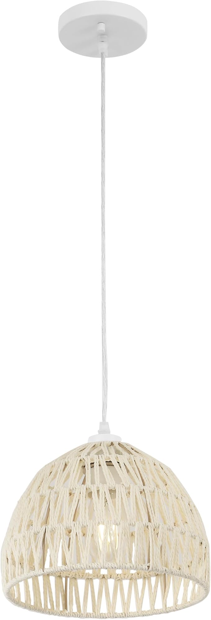 JONATHAN Y 10.25" Cream Modern Bohemian Woven Rope LED Pendant Light Fixture, Adjustable Dome Ceiling Lamp for Kitchen Island, Rope Shade, Coastal Farmhouse Decor (JYL6513C)