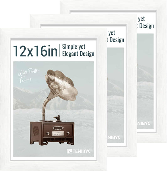12x16 Picture Frame 3 pk - White Woodgrain, HD Tempered Glass, Wall Gallery Photo Frame