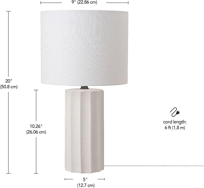 Doris 20" Ribbed Concrete Finish Table Lamp with White Linen Shade