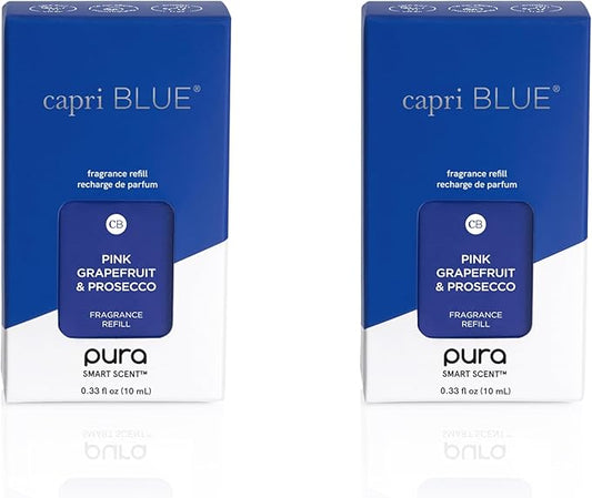 Capri Blue Pura Diffuser Refills – Luxury Home Fragrance – Long Lasting Oil Diffuser Scents with Notes of Mimosa Flower, Grapefruit & Violet (Pink Grapefruit & Prosecco, Pack of 2 Pura Refills)