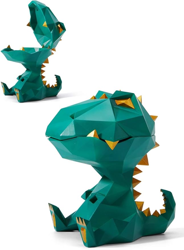 HAUCOZE Dinosaur Candy Dish Cookie Jar Storage Statue Modern Home Decor Sculpture Table Centerpiece Gift for Living Room Green 7.5 Inch
