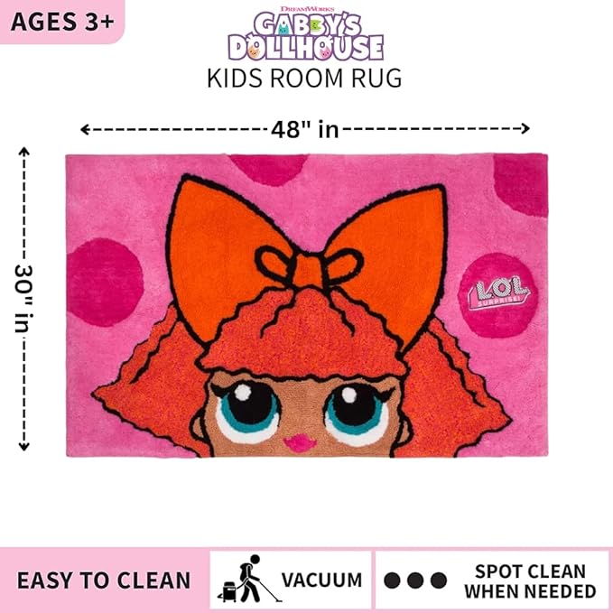 LOL Surprise! Glitter Queen Kids Room Non Slip Area Rug, 30" in x 48" in, (Official Licensed Product) By Franco