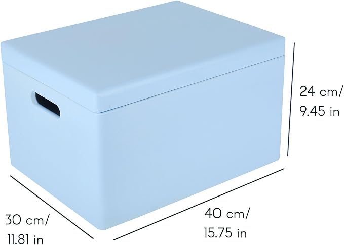 Creative Deco Large Blue Wooden Box Storage with Hinged Lid | 15.8x11.8x9.44in (+-0.5) | Keepsake Gift Box Storage Document | Wood Chest Trunk PRODUCT NOT INTENDED FOR 15 YEARS OR BELOW | Solid pine storage box with a lid for keepsakes, crafts, station...