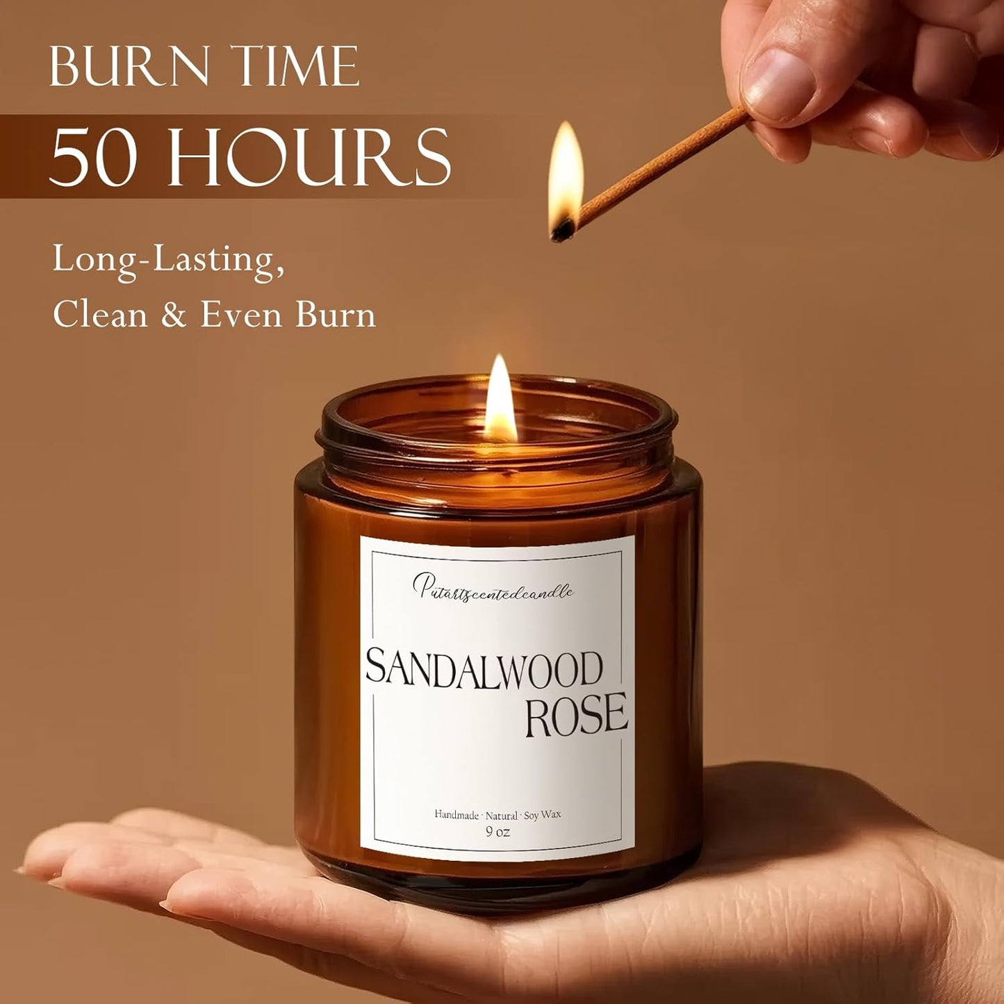 Sandalwood & Rose Scented Candles for Home, Natural Soy Wax Aromatherapy Santal Rose Candle Gifts for Men & Women, Highly Scented & Long Lasting Non Toxic Jar Candle for Stress Relief (9oz)