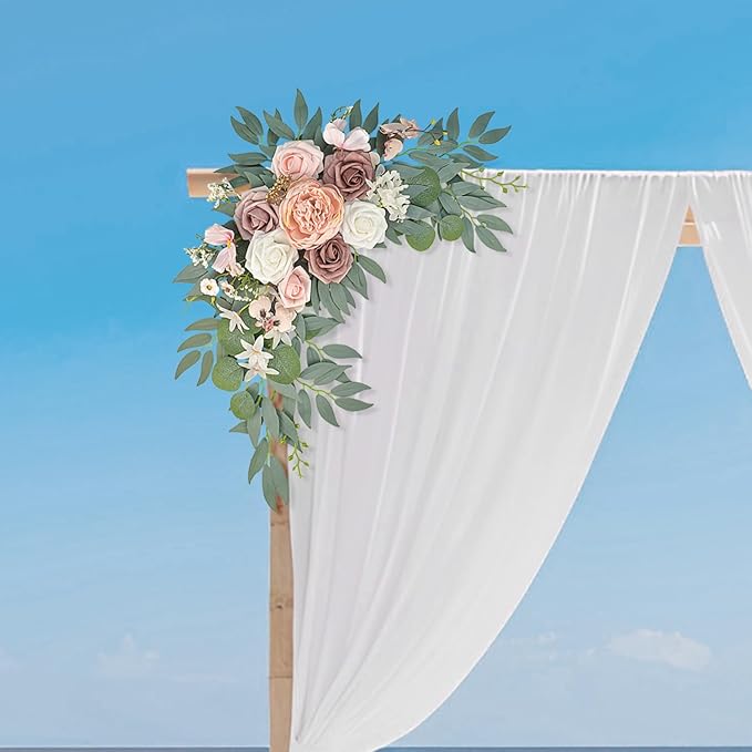 Pink Wedding Arch Flowers Set of 2, Artificial Wedding Arch Floral Swag Arrangement for Reception Photo Backdrop Decoration, Bridal Shower, Baby Shower