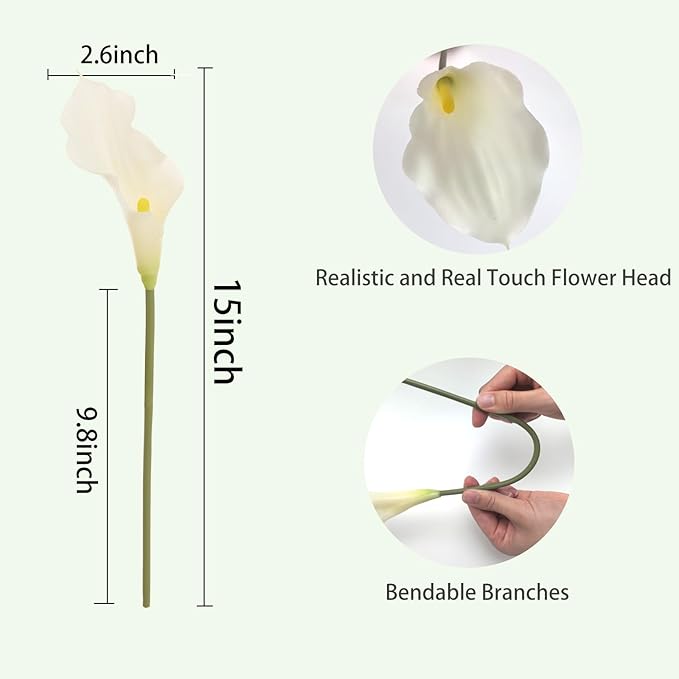 12 PCS White Calla Lily Artificial Flowers,14.6" Faux Calla Lilies Flower Real Touch Silicone Fake Lilies Flowers for Home Decor,DIY Wedding Centerpieces, Indoor Floral Arrangements