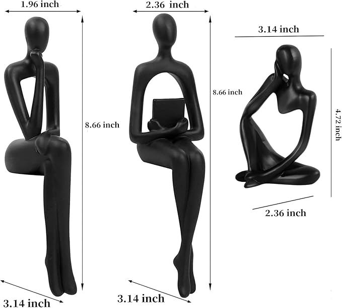 Prettidecor Home Decor Thinker Statue Accents, Set of 3 Thinker Sculptures Office Decor Modern Abstract Resin Decoration on Shelf Table Desk for Living Room Office Bedroom (Large Black)