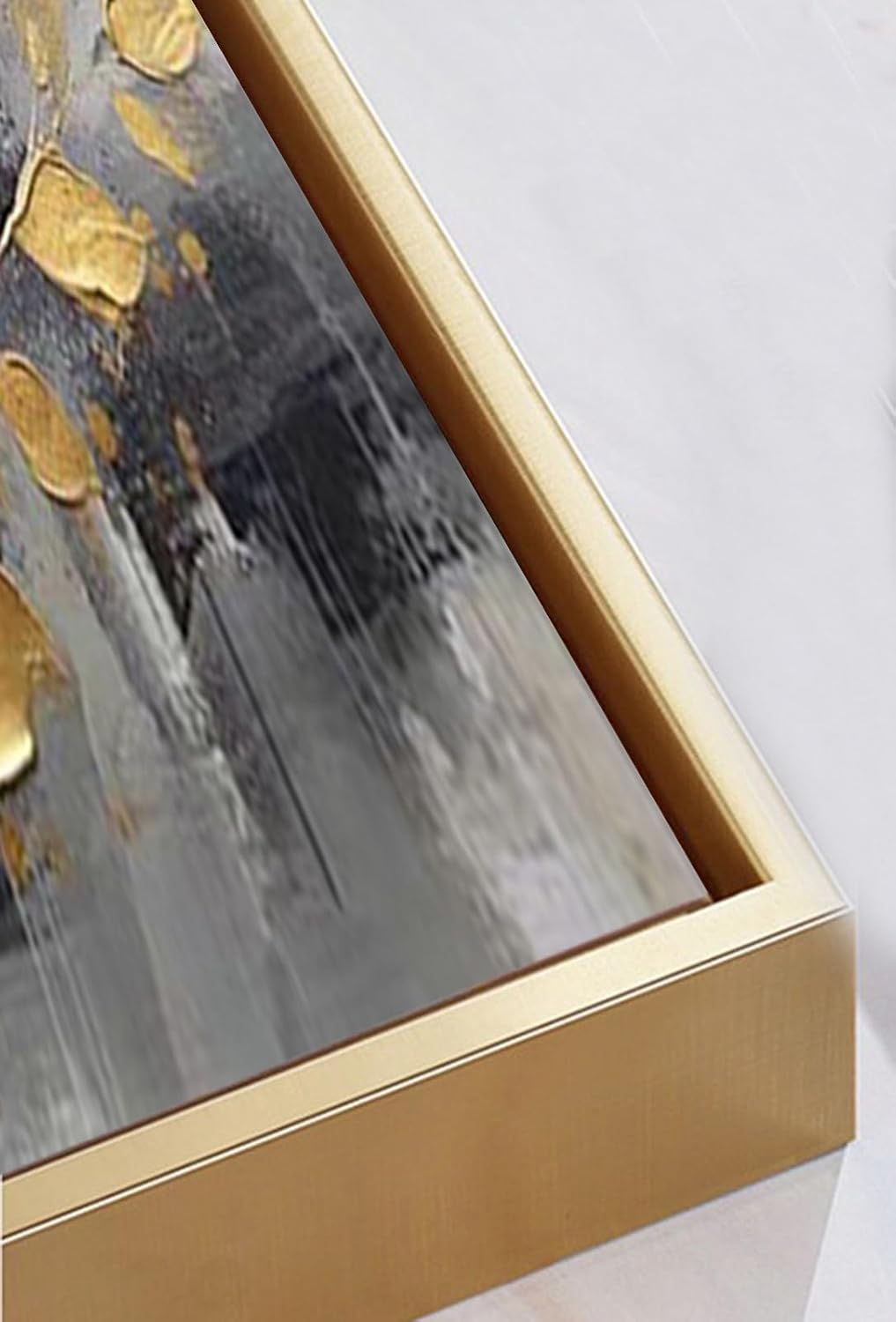 White Flower and Golden Leaf Wall Art for Living Room Hand Painted Floral Oil Painting on Canvas for Bedroom,Large Framed Artwork for Office Kitchen Wall Decor 24x56inch