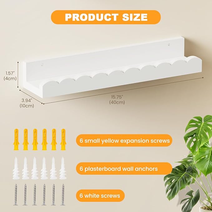 Yirilan 4-Pack 23.5IN Scalloped Shelves, Nursery Shelves for Wall, Floating Nursery Book Shelves for Kids, White