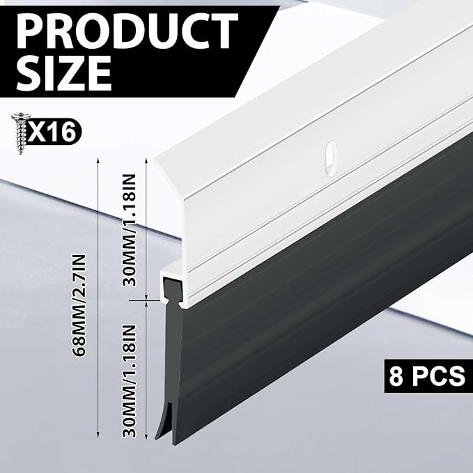 Hushee 8 Pack 36 Inches Door Sweep Bulk for Bottom of Door Exterior, Double Rubber Seal Aluminum Draft Stopper, Weatherproof Sound Insulation Indoor Outdoor Use for Residential Commercial (Sliver)