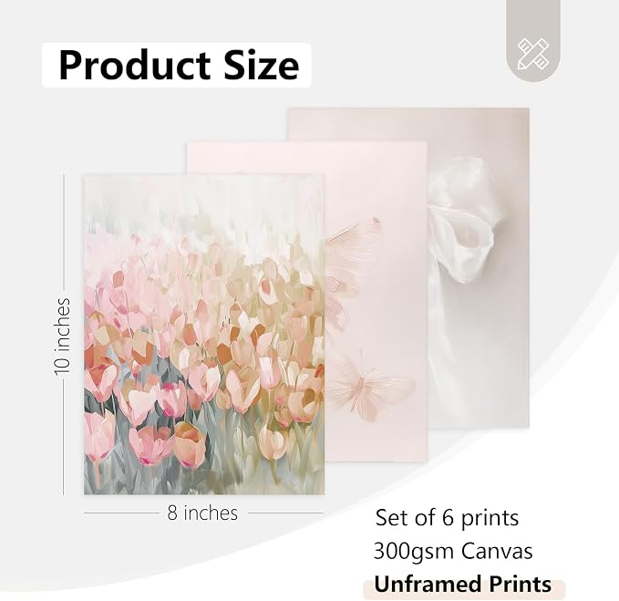 Tocliky Coquette Pink Wall Art Decor Swan Posters Bow Flower Canvas Wall Art Preppy Cute Pictures Trendy Butterfly Posters Coquette Aesthetic Prints for Girl Dorm Room Bedroom 8x10x6 Inch Unframed