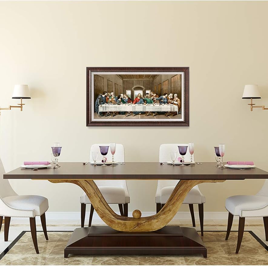 DECORARTS The Last Supper by Leonardo Da Vinci. Giclee Prints on Canvas with Matching Retro Style Brown Frame. Total Size w/Frame: 33x19, Ready to Hang.