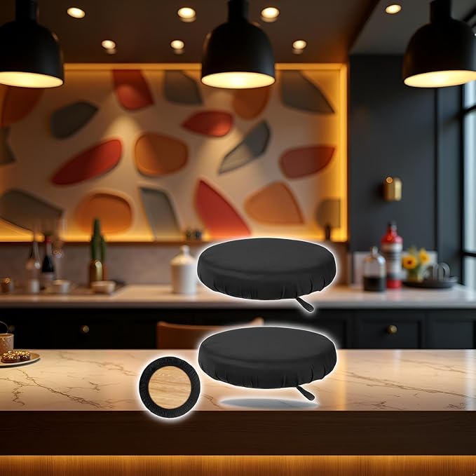 2 Pcs Bar Stool Covers, Soft Round High Elastic Bar Stool Cushion, Machine Washable, Fit for Dia 11-14 in Round Stool, Black