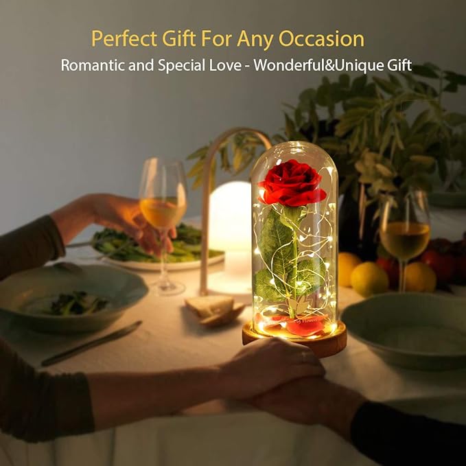 Beauty and the Beast Rose, Mothers Day Forever Preserved Flower Rose Gifts for Mom, Birthday Gift for Women, Light Up Rose in Glass Dome, Eternal Rose Flower Gifts Girlfriends for Wife