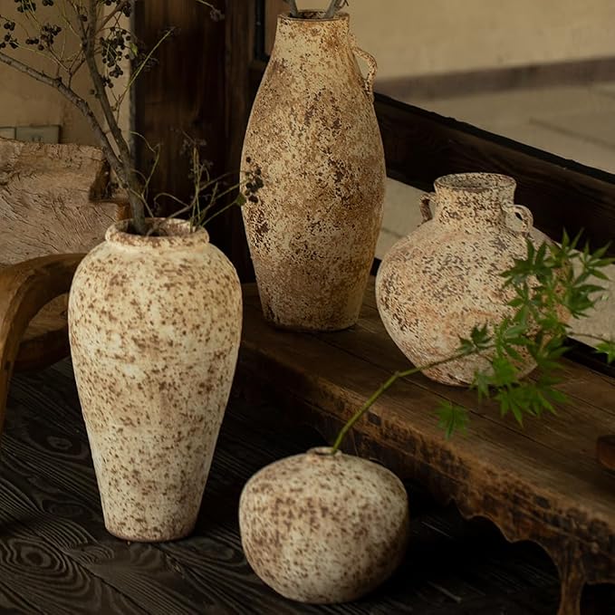 Ceramic Rustic Farmhouse Vase,Extra Large Terra Cotta Vase, Huge Pottery Decorative Flower Vases for Living Room Entryway Table Centerpiece Decor(8.7'' X 9.5'' x 9.5'')