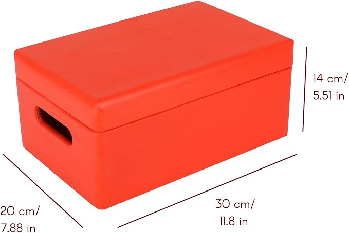 Creative Deco Large Red Wooden Box Storage with Hinged Lid | 11.8x7.87x5.51in (+-0.5) | Keepsake with Handles | Gift Box for Tool Dog Toy Shoes Kitchen Storage | Wood Keepsake Chest Trunk | Solid pine storage box with a lid for keepsakes, crafts, stati...