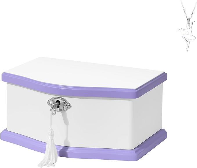 Musical Jewelry Box-Medium Ballerina Musical Chest with Mirror for Girls,Jewelry Storage,Swan Lake Tune, Gift for Christmas,Birthday,New Year and All Holidays- (white/purple)