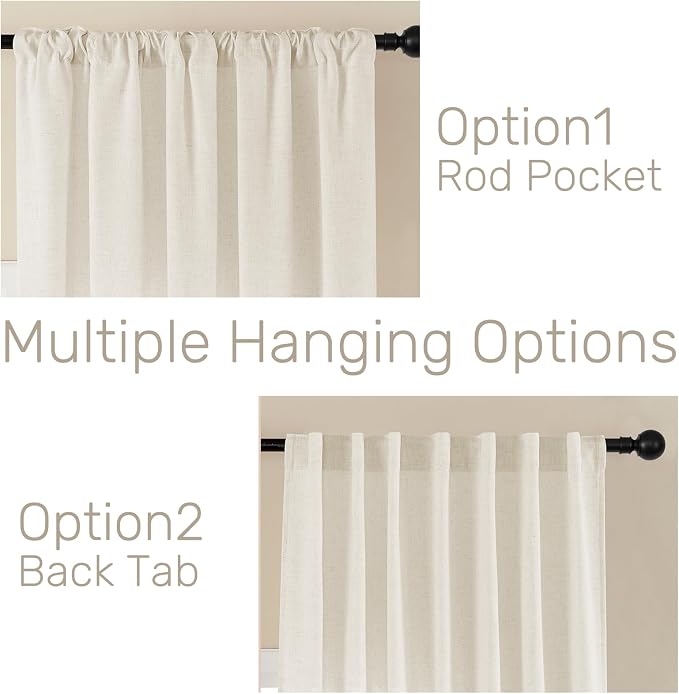 Joydeco Linen Curtains 2 Panel Set, Ivory on Linen Curtains 108 Inch Light Filtering Drapes for Living Room, 100 Inches Wide Drapes with Rod Pocket Back Tab(108" L x 100" W)