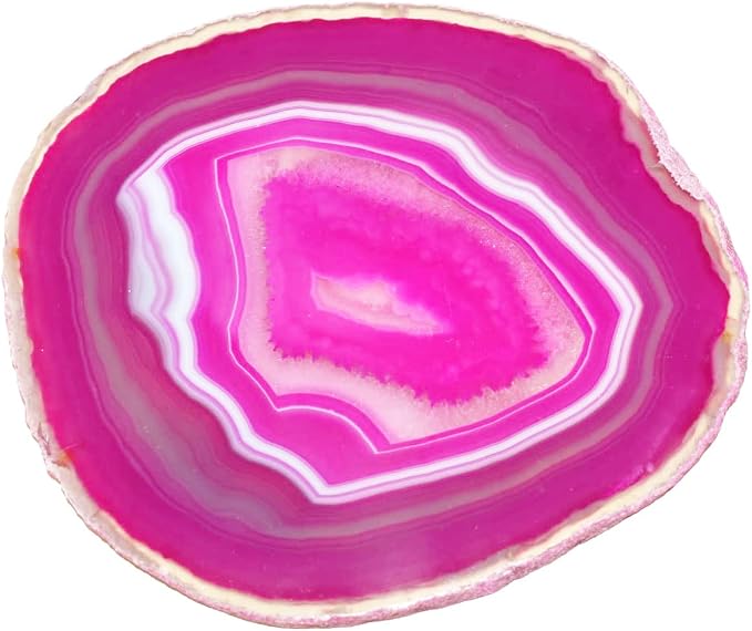 AMOYSTONE Pink Agate Coaster Crystal Quartz Coasters for Drinks Rock Stone Bar Coaster Geode Slices Set of 4 with Rubber Bumpers 3.5-4"