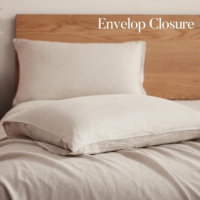 DAPU 100% Linen Pillowcases 20x40 Inches Pillow Cases (Pack of 2) with Envelope Closure, Stone Washed Breathable and Cooling (Natural Linen, King)