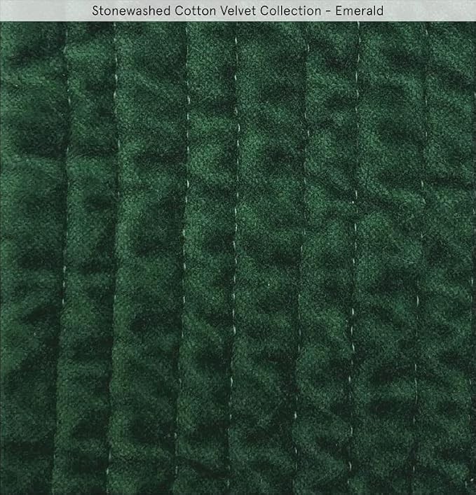 HiEnd Accents Stonewashed Velvet Quilted Pillow Sham, 21x34 inch, Emerald Solid Color, Classic Traditional Rustic Style Luxury Bedding