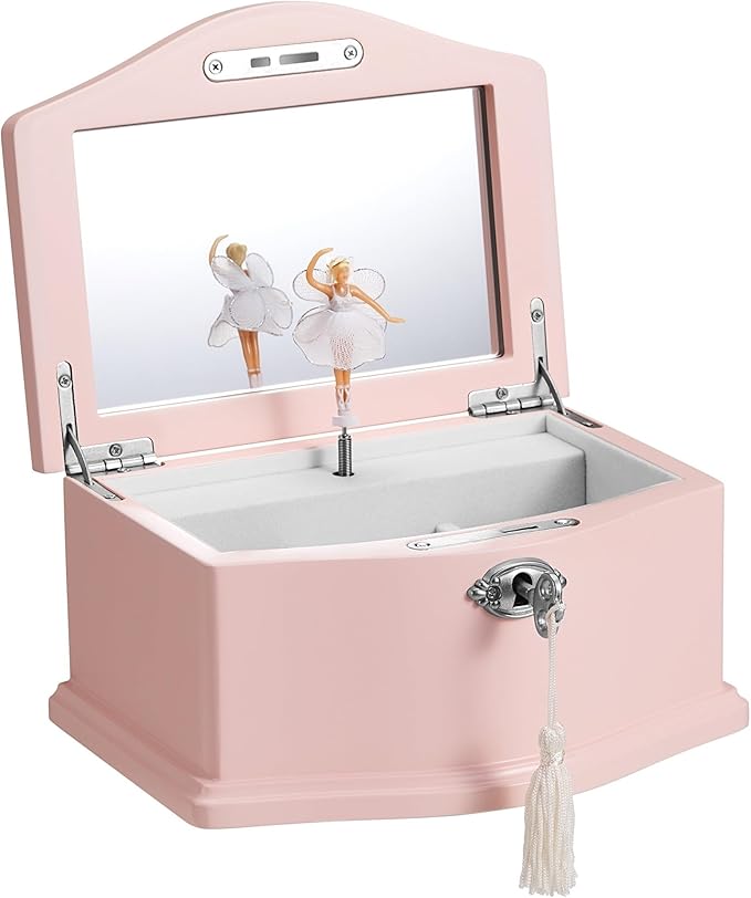 Medium Pink Ballerina Musical Jewelry Box with Mirror and Lock for Girls,Pink Kid's Jewelry Storage Music Chest,Gifts for Christmas,New Year and All Hoidays