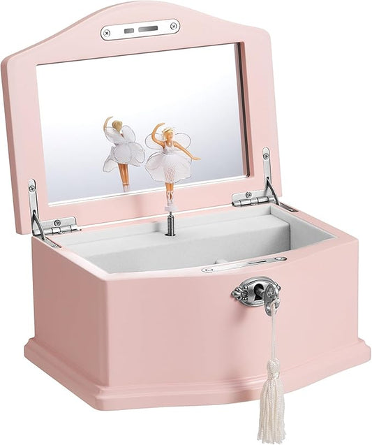 Medium Pink Ballerina Musical Jewelry Box with Mirror and Lock for Girls,Pink Kid's Jewelry Storage Music Chest,Gifts for Christmas,New Year and All Hoidays