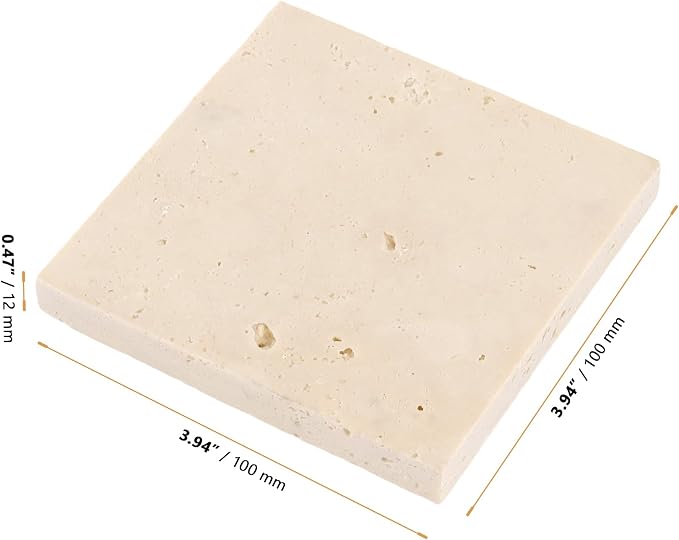 6 Pack 4 Inch Square Travertine Coaster, Absorbent Marble Coaster with Cork Pad Travertine Drink Coasters Stone Coasters for Home Decor, Coffee Tabletop