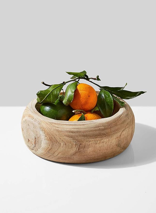 Serene Spaces Living Paulownia Round Wood Bowl - Handmade Decorative Wooden Bowl for Décor, Parties, Weddings, Centerpiece for Floral Arrangements - Single, 4" Tall and 9.5" Diameter