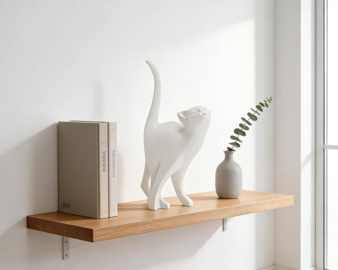 White Cat Statue Modern Abstract, Home Office Shelf Decor, 7-Inch Vibrant Assorted Colors, Easy to Match Any Decor Style