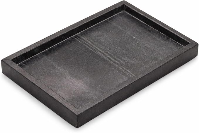 Natural Marble Tray, Black, 12" x 8", Rectangular | For Bathroom, Kitchen & Vanity Organizer, Desktop & Coffee Table Use, Stone Organizer