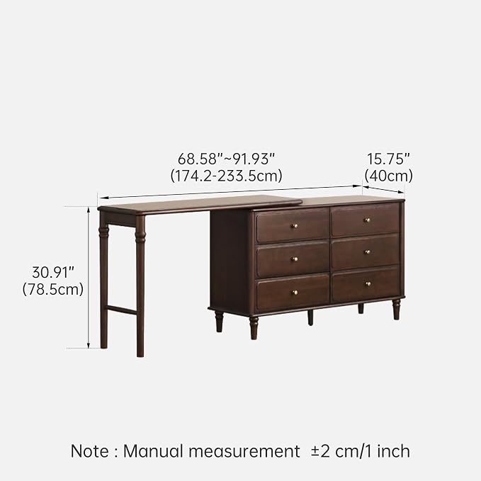 97" Large Vanity Desk with 6 Drawers, Poplar Wood Makeup Table for Bedroom, Space-Saving Narrow Design for Living Room, No Chair No Mirror