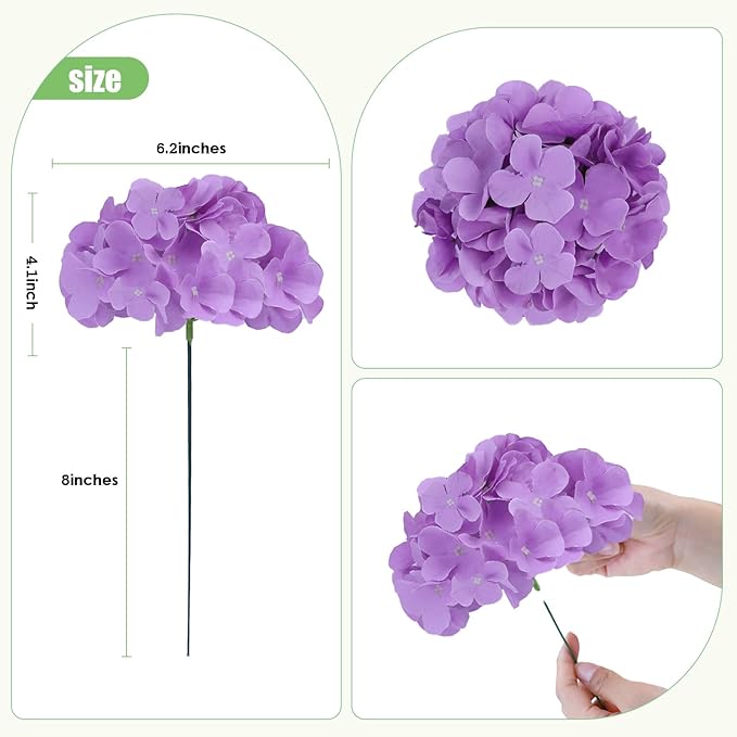 AVIVIHO 65pcs Lavender Fake Flowers Hydrangea Artificial Flowers Bluk (Not Squished, No Steaming Need) Hydrangeas Silk Flowers with Stems for Home Weddings,Table Centerpieces,Party Arch Decorations