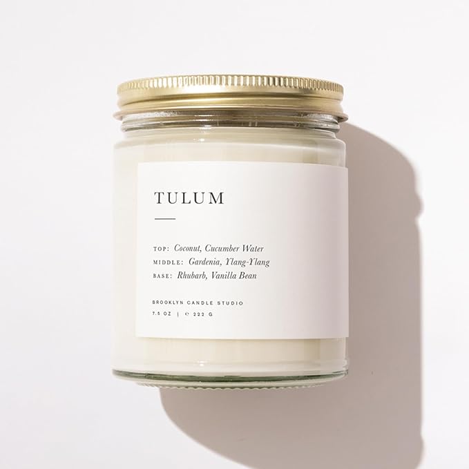 Brooklyn Candle Studio Tulum Jar Candle - Luxury Scented Candle, Vegan Soy Wax, Hand Poured in The USA, 50 Hour Slow Burn Time - 7.5oz