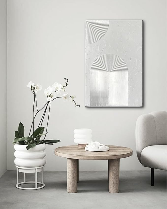 Creespi Hand Painted White Textured Wall Art 24x36 inch,Modern Abstract Oil Painting On Canvas,Minimalist Art Paintings for Wall Decorations