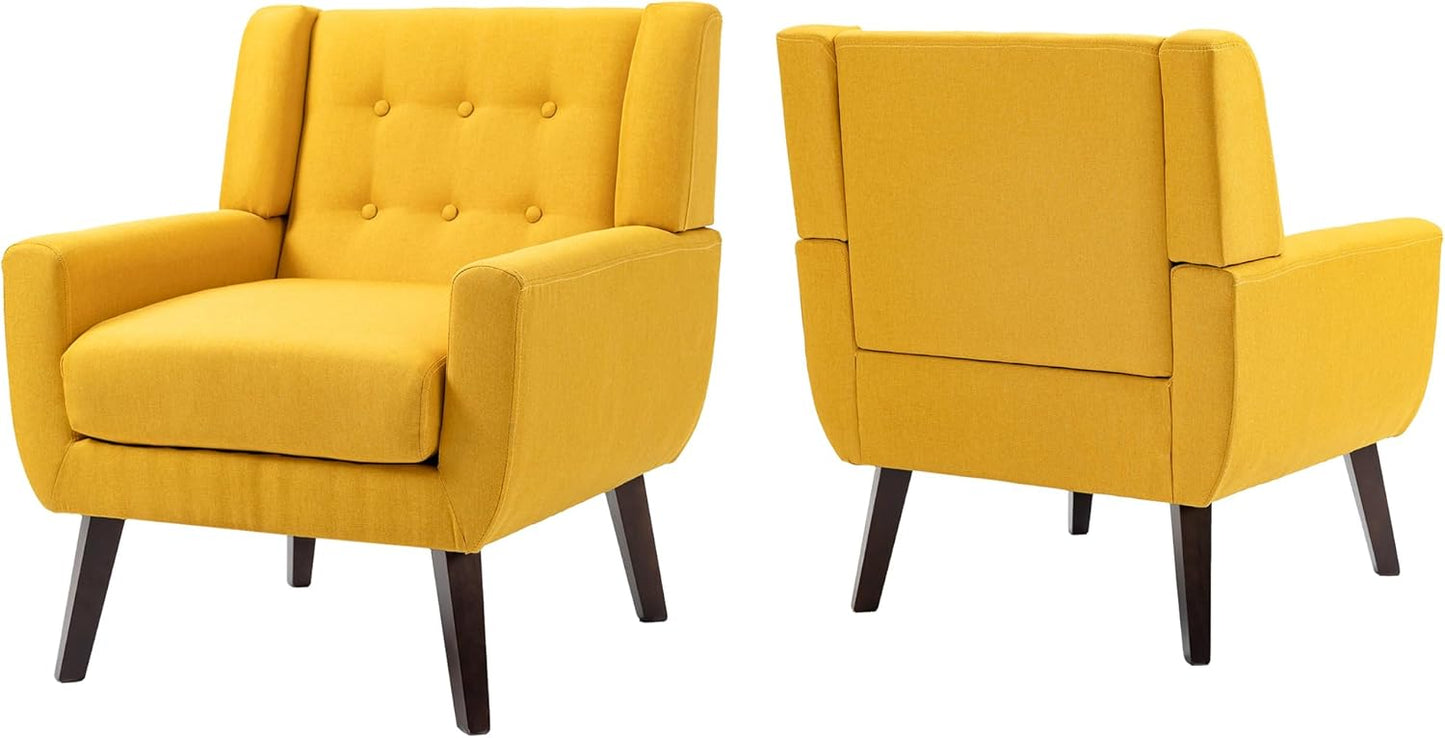 UIXE Accent Chairs Set of 2, Modern Armchair Upholstered Arm Chair in Fabric for Living Room, Comfy Single Sofa Seats Button Tufted Reading Seating, Yellow