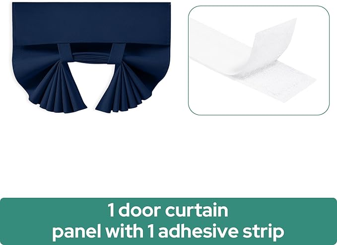 HOMEIDEAS 100% Linen Blackout French Door Curtains, Privacy Door Window Curtains, 26 X 40 Inch Room Darkening Blinds, Thermal Insulated Shades for Bedroom, 1 Panel, Navy