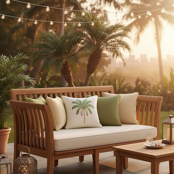 Palm Tree Pillow Covers 18x18 Inch Set of 2 Vintage Tropical Embroidered Throw Pillow Covers Outdoor Decorative Cushion Cover Sage Green Square Pillowcase for Spring Summer Home Decor