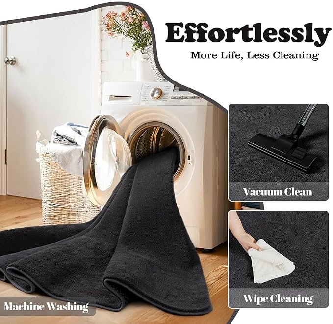 qulint Modern Rug for Bedroom 4x6, Dark Grey Thickened Memory-Foam Indoor Rug Soft Washable Area Rug for Living Room, Minimalist Non Slip Carpet for Boys Girls Kid Room Nursery Office Home Decor