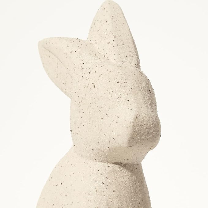 DN DECONATION Easter Decorations White Bunny Decor Rabbit Figurines, Wabi Sabi Easter Bunny Statue Set of 2 for Spring Tabletop Home Decor Farmhouse Shelf Mantel, Pressed Wood Sculpture