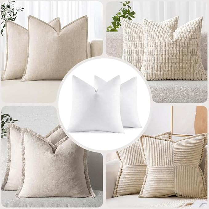 MIULEE 24x24 Euro Pillow Inserts, Set of 2 Down Feather Throw Pillows for Couch Sofa Bed, Decorative Fluffy Throw Pillow Inserts Cotton Fabric,White